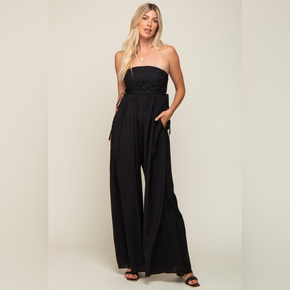 Pinkblush Pants - Pinkblush crochet lace wide leg strapless jumpsuit nwot